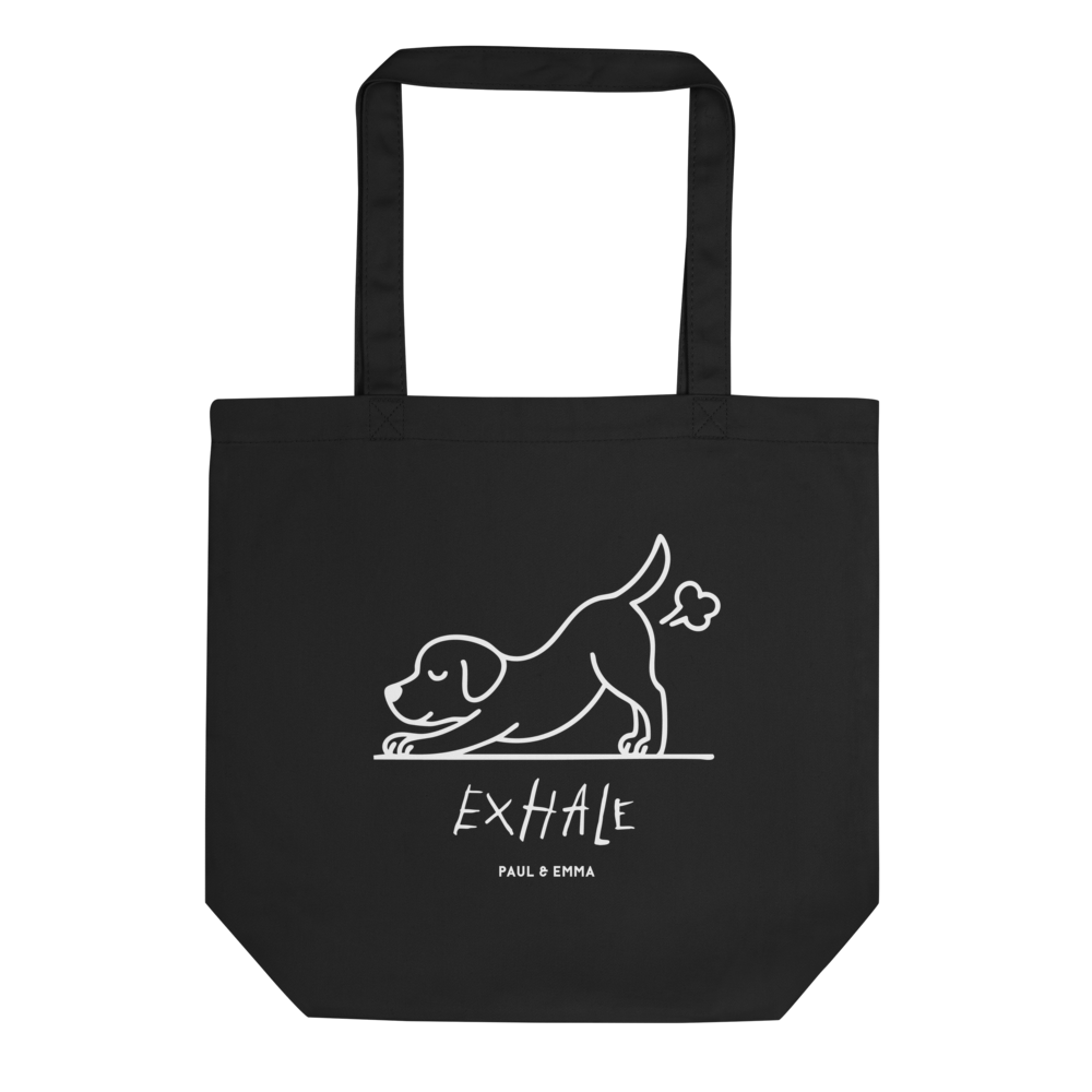 EXHALE INHALE Bio-Tote Bag Schwarz – Yoga Labrador
