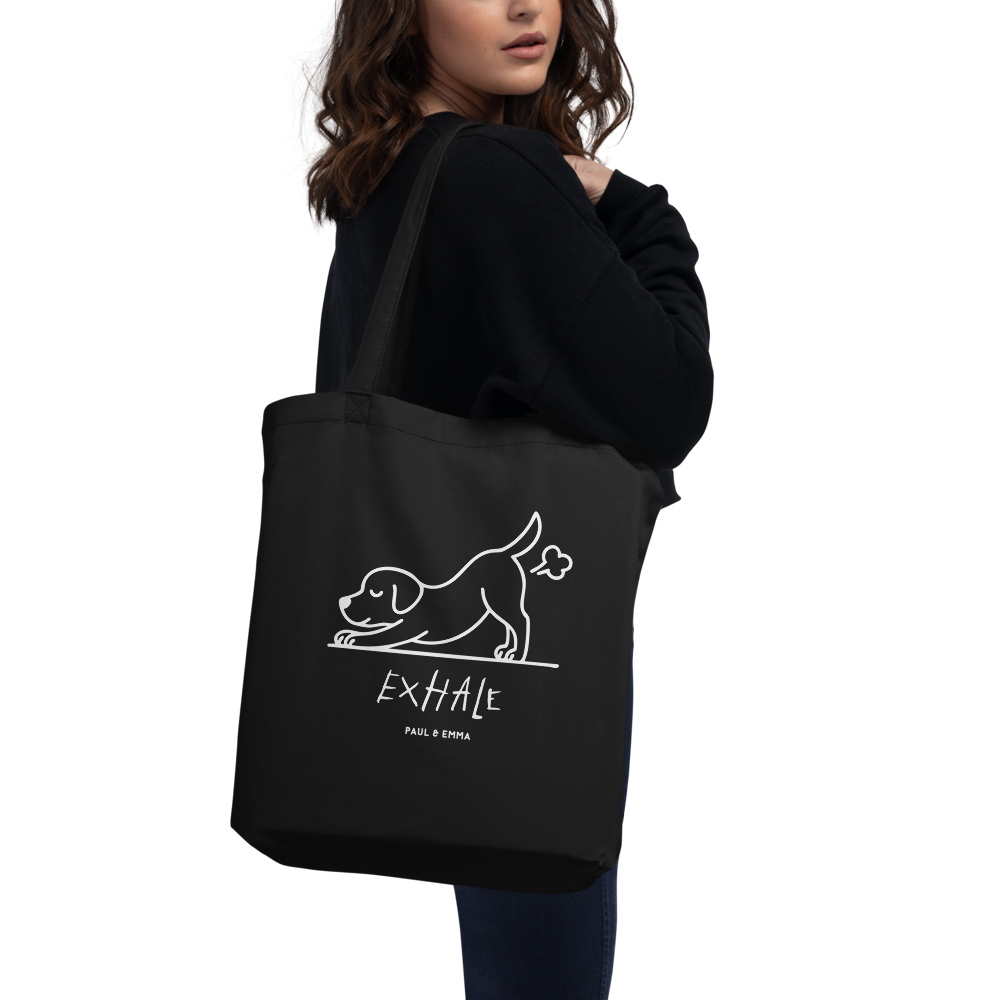EXHALE INHALE Bio-Tote Bag Schwarz – Yoga Labrador