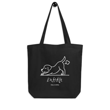 EXHALE INHALE Bio-Tote Bag Schwarz – Yoga Labrador