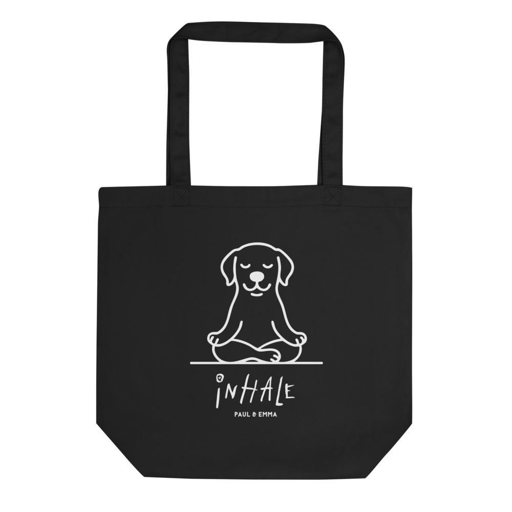 EXHALE INHALE Bio-Tote Bag Schwarz – Yoga Labrador