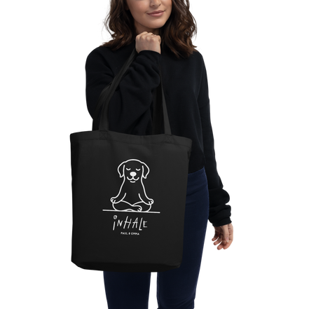 EXHALE INHALE Bio-Tote Bag Schwarz – Yoga Labrador