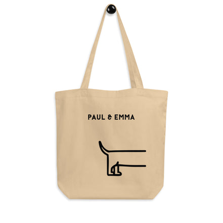 Beige Bio-Stofftasche mit schwarzem Dackel-Motiv und Paul Emma Logo - nachhaltige Hundetasche