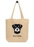 Beige Bio-Baumwolltasche mit schwarzem Rottweiler-Icon und Paul & Emma Logo - nachhaltige Tote Bag
