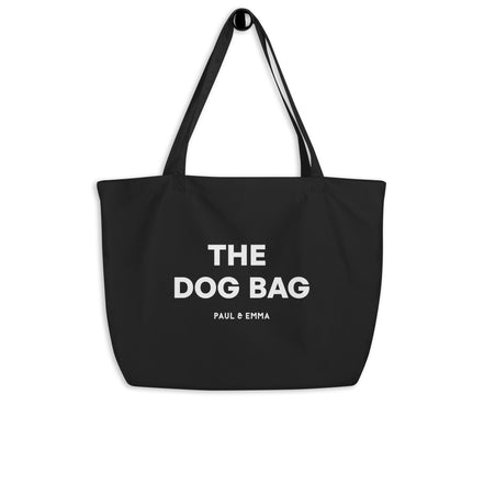 "Schwarze Hundetasche aus Bio-Baumwolle mit weißem Paul Emma Logo - The Dog Bag für Hundebesitzer"