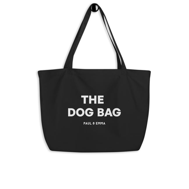 "Schwarze Hundetasche aus Bio-Baumwolle mit weißem Paul Emma Logo - The Dog Bag für Hundebesitzer"