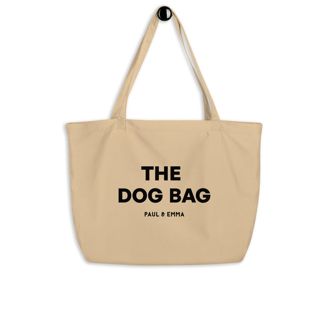 Beige Bio-Hundetasche aus GOTS-zertifizierter Baumwolle mit schwarzem Paul Emma Logo - nachhaltige Dog Bag