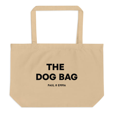 Beige Bio-Hundetasche aus GOTS-zertifizierter Baumwolle mit schwarzem Paul Emma Logo - nachhaltige Dog Bag