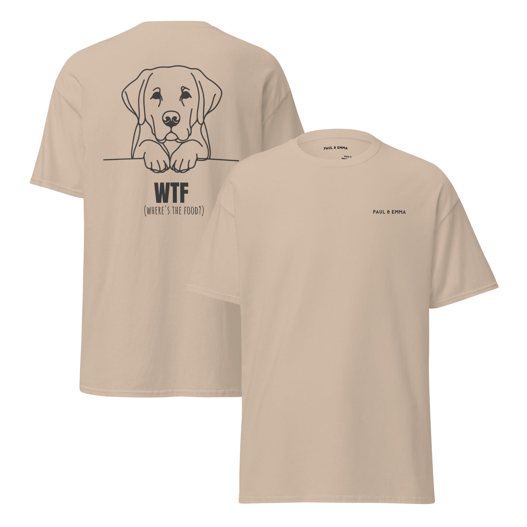 T-Shirt mit Labrador Line-Art und WTF Where's The Food Print - Paul Emma Hunde-Shirt