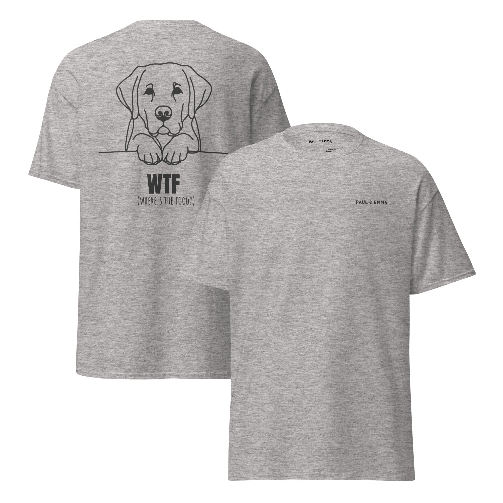 T-Shirt mit Labrador Line-Art und WTF Where's The Food Print - Paul Emma Hunde-Shirt