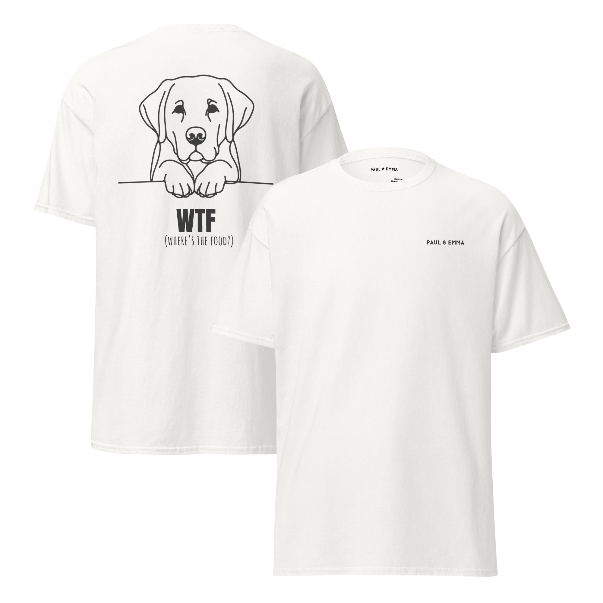 T-Shirt mit Labrador Line-Art und WTF Where's The Food Print - Paul Emma Hunde-Shirt