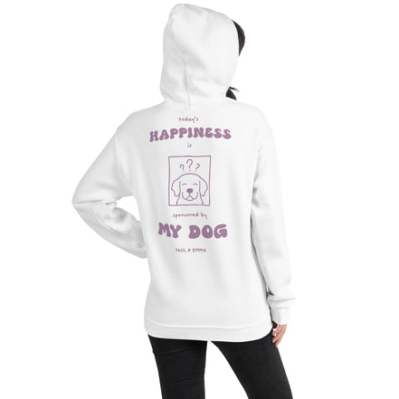 Hoodie mit Today's Happiness is sponsored by my dog Back-Print in Lila - Paul & Emma Philosophy Collection