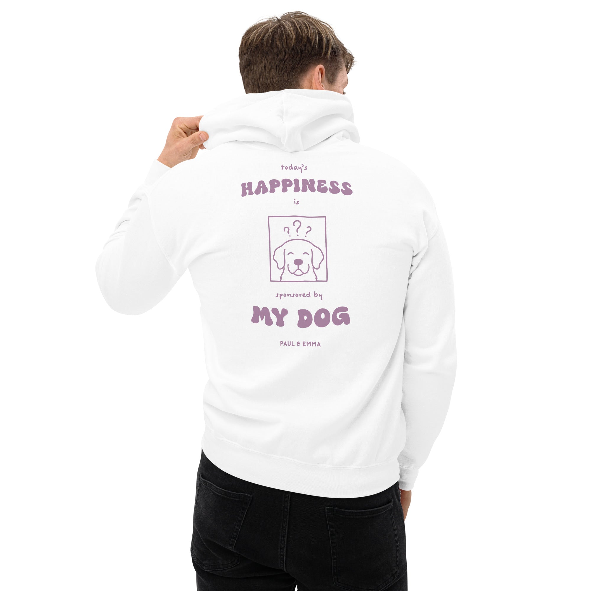 Hoodie mit Today's Happiness is sponsored by my dog Back-Print in Lila - Paul & Emma Philosophy Collection